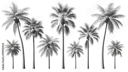 Elegant line drawing of palm trees in a serene arrangement.