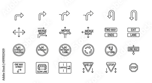 Road Sign Icons: Arrows, Traffic Rules, Directions, and Symbols Collection