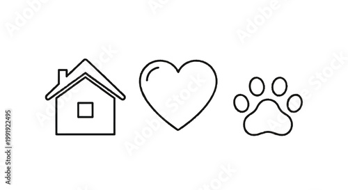 House heart paw print icons with graphics illustration household affection