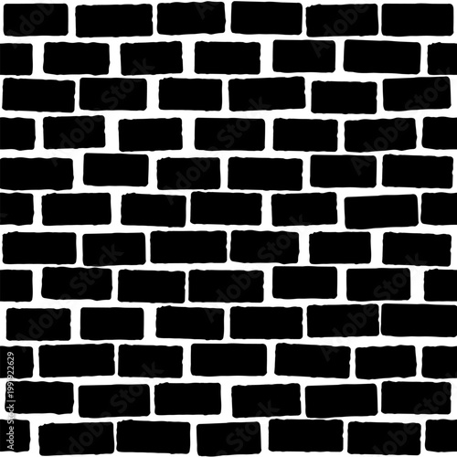 Abstract brick wall seamless patten. Vector brick black white texture backgro...