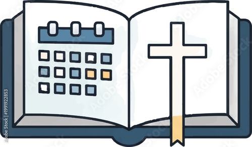 Religious calendar icon, Christian cross symbol, prayer book illustration, holy day planner