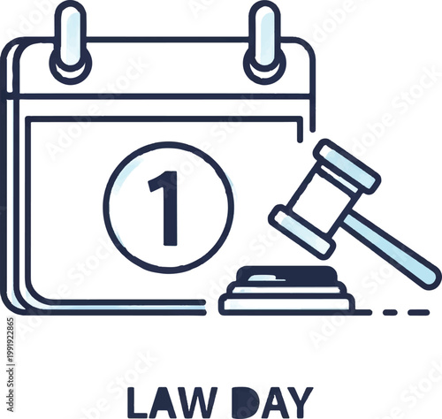 Law Day, legal calendar, gavel icon, judicial symbol, law vector