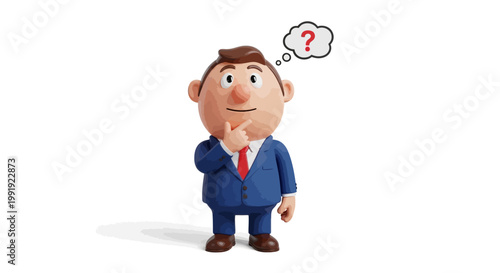 Confused Businessman Thinking with Question Mark Bubble - 3D Character