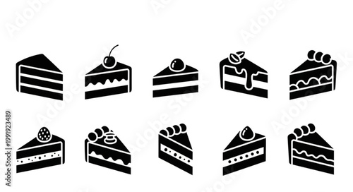 Collection of Delicious Cake Slices Icons.