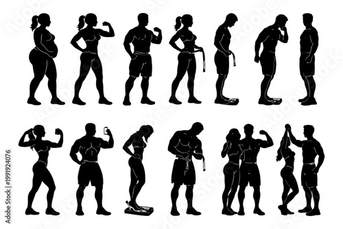 Transformation journey of weight loss and fitness for men and women.