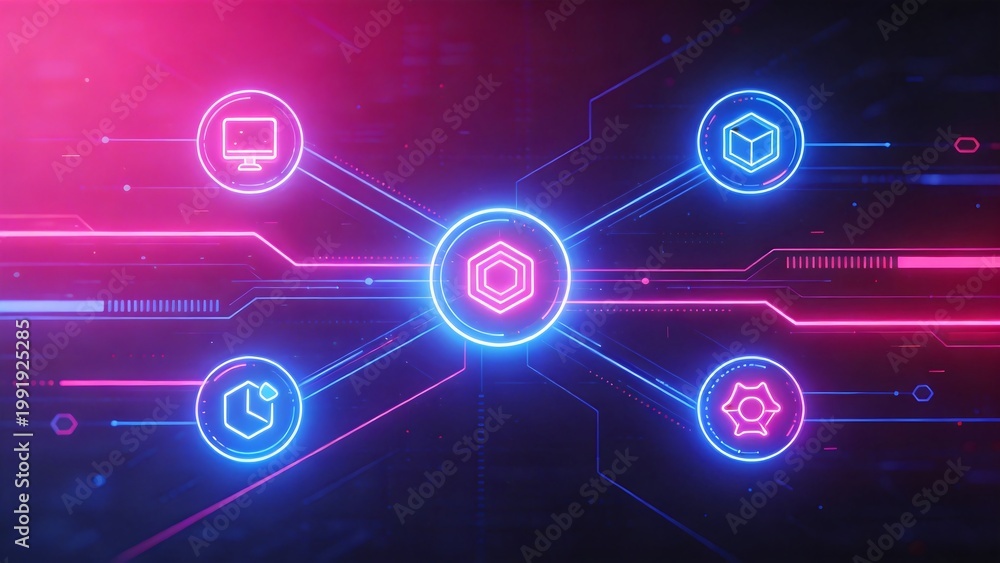 Obraz premium Neon circuit technology icons