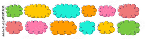 Fluffy label shape Cloud shape bubble for frame Speech label for border design isolated and sticker think Vector illustration set