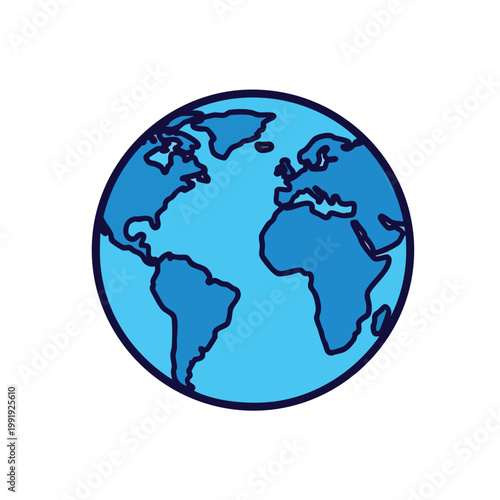 Stylized blue earth globe icon representing global connectivity.