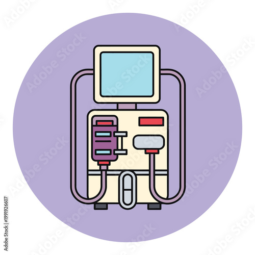 Medical equipment machine with screen and tubes for patient treatment icon