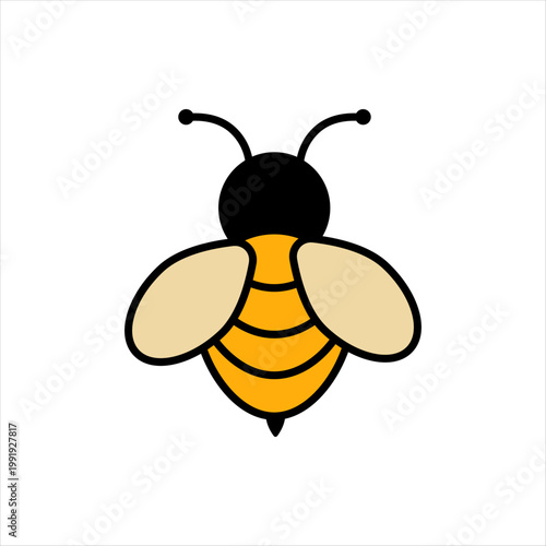 Yellow bee icon flat cartoon style with black head on white background.