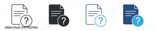 Document Help icon set. File support concept, paper document with question mark symbol, information and assistance indicator, vector illustration