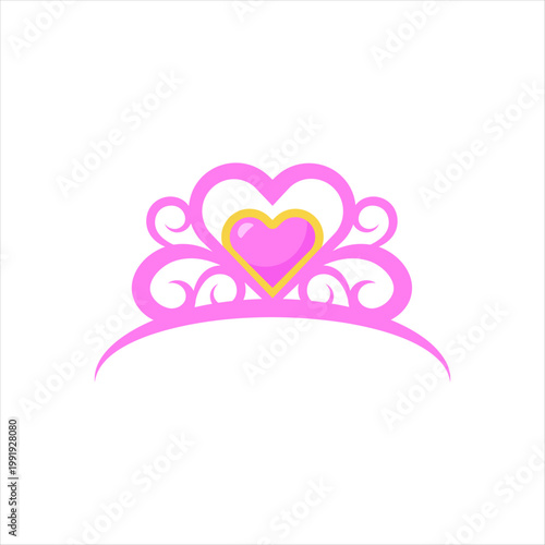 Pink ornate tiara logo with heart center and scrollwork.