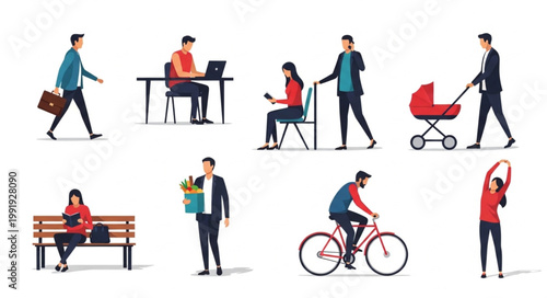 Diverse Group of People Engaged in Various Daily Activities.