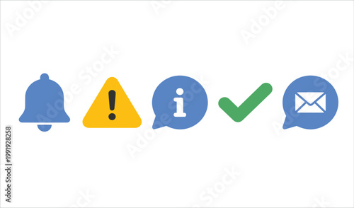 Set of ui notification and status icons including alert warning information checkmark and email
