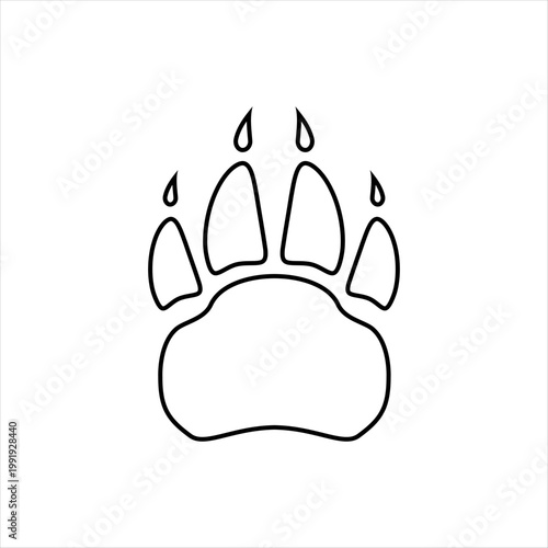 Bear paw outline, simple black and white line icon.
