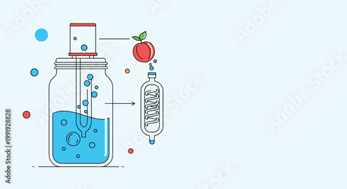 Minimalist scientific illustration depicting a chemical distillation or flavor extraction process with laboratory glass equipment.