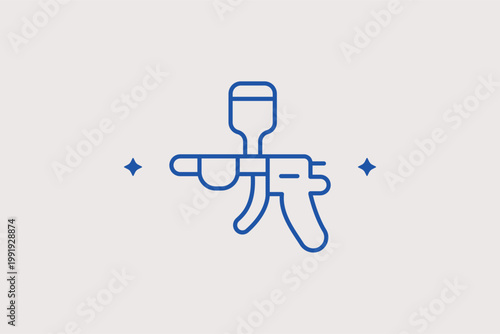 Paint spray gun line icon for automotive body painting and refinishing services. Artistic Vector Illustration for auto body shop branding and vehicle restoration project blogs.