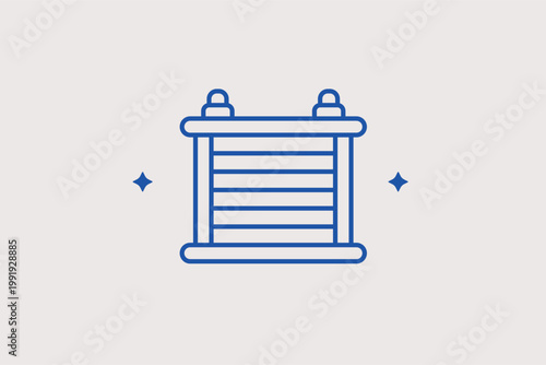 Car radiator assembly line icon for engine cooling systems and temperature regulation. Thermal Vector Illustration for cooling system repair guides and automotive engineering diagrams.