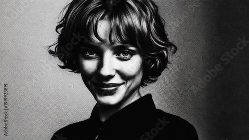 Timeless Portrait: A captivating portrait of a woman, radiating a gentle smile with an intimate and vintage ambiance.