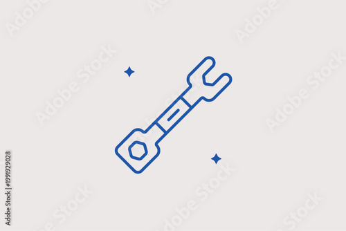 Open-end wrench tool line icon for mechanical repairs and fastening tasks. Handy Vector Illustration for DIY repair guides and professional mechanic service branding.