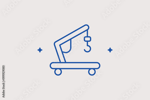 Mobile engine hoist line icon for heavy lifting during motor replacement tasks. Industrial Vector Illustration for professional garage equipment catalogs and mechanic workshop layouts.