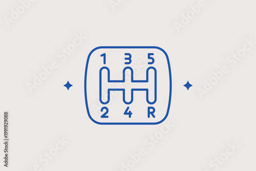 Manual gear shift pattern line icon for transmission types and driving school education. Explanatory Vector Illustration for vehicle owner manuals and mechanic training modules.