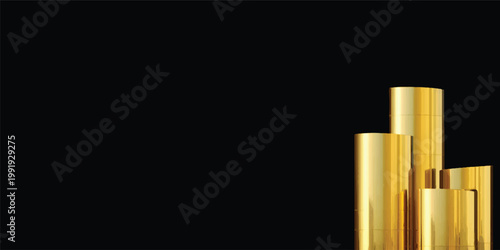 3d illustration of a golden bar chart and silver metal can container for a clean business power energy drink design