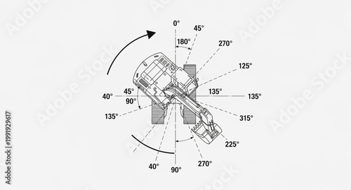 Diagram of a V8 engine with rotation and angle indicators.