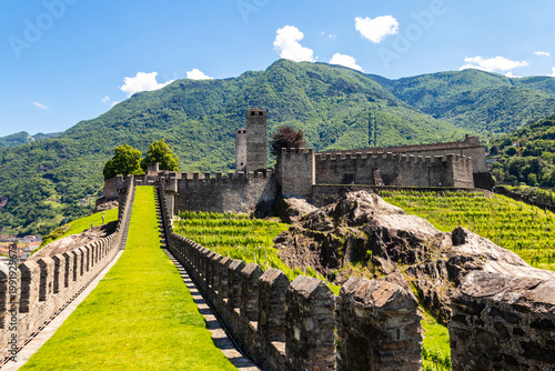Walls of Castelgrande castle in Bellinzona, Switzerland. Unesco World Heritage