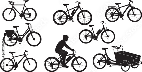 Bicycle Silhouettes in Various Styles and Positions