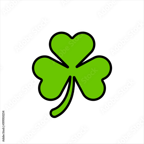 Green clover icon flat vector style with black outline.