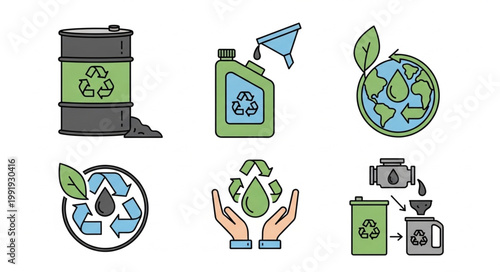Recycling and eco-friendly energy icons for sustainability and conservation.