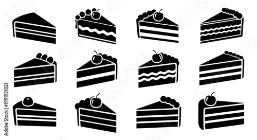 Collection of Sliced Cakes with Cherries and Berries.