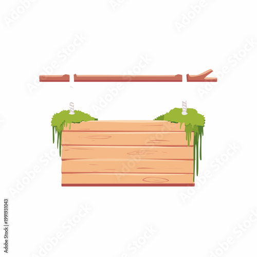 Wooden Signpost with Moss and Hanging Plants