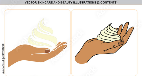 Hand holding a swirl of cosmetic body cream, skincare lotion, moisturizing butter, beauty foam, vector illustration for spa and wellness.
