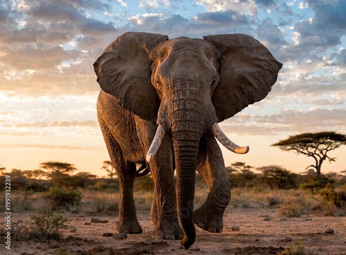 A mighty elephant walking on the savannah