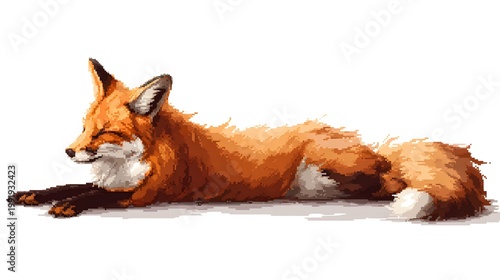 Sleeping Red Fox Pixel Art Illustration Isolated on White Background