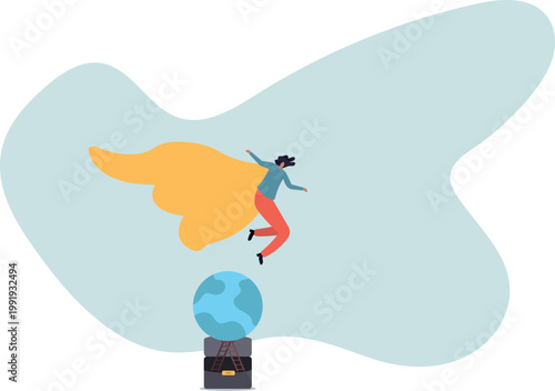 World woman leader, feminism or female CEO to lead international company, superhero lady to point direction for future success.human life and situation.