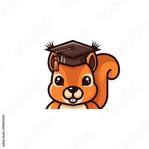 Cute Cartoon Squirrel Wearing a Graduation Cap.