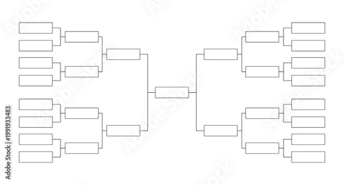 Vector illustration template featuring a blank tournament bracket diagram with black lines in a flat design style. Sports, soccer, basketball, volleyball, badminton, racing, baseball, tennis.