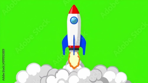Rocket Launching Off Ground Against Green Screen