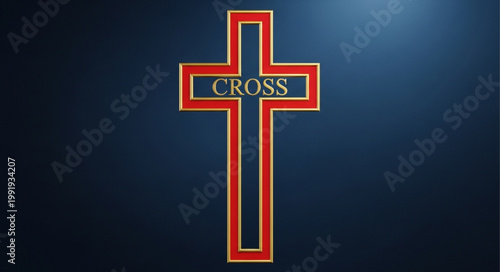 Christian Cross Symbol with Word Cross in Gold.