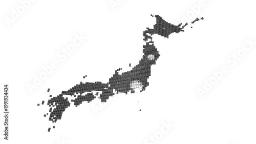 放射状に広がって色が変化していく日本の白地図（凸凹グリッド）