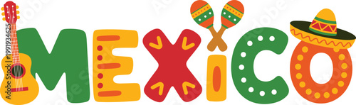 Festive mexican-themed with sombrero, cacti, and text