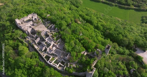 Aerial view of Dvigrad medieval castle ruins in Istria, Croatia