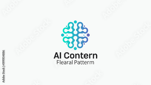 Ai neural network pattern logo with interconnected nodes and lines in blue and green hues on white background