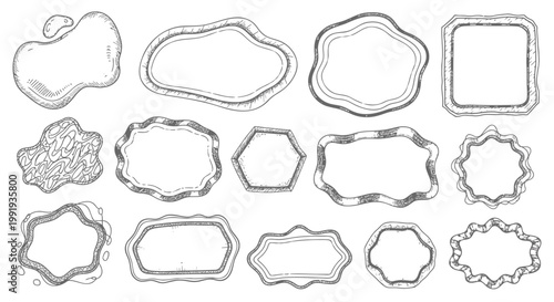 Blank label templates, customizable frames, vector borders, shapes, and labels