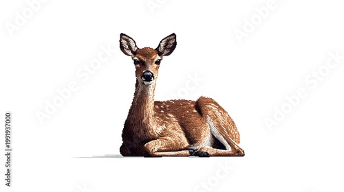 Resting Brown Male Deer Stag Pixel Art on White Background