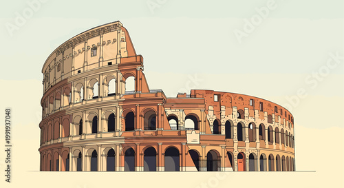 Roman Colosseum, ancient architecture, vector illustration, Rome landmark, 3D style