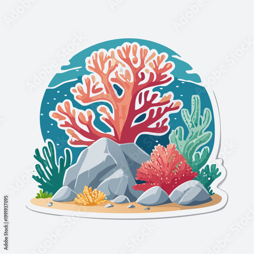 Coral Reef with Rocks and Underwater Plants